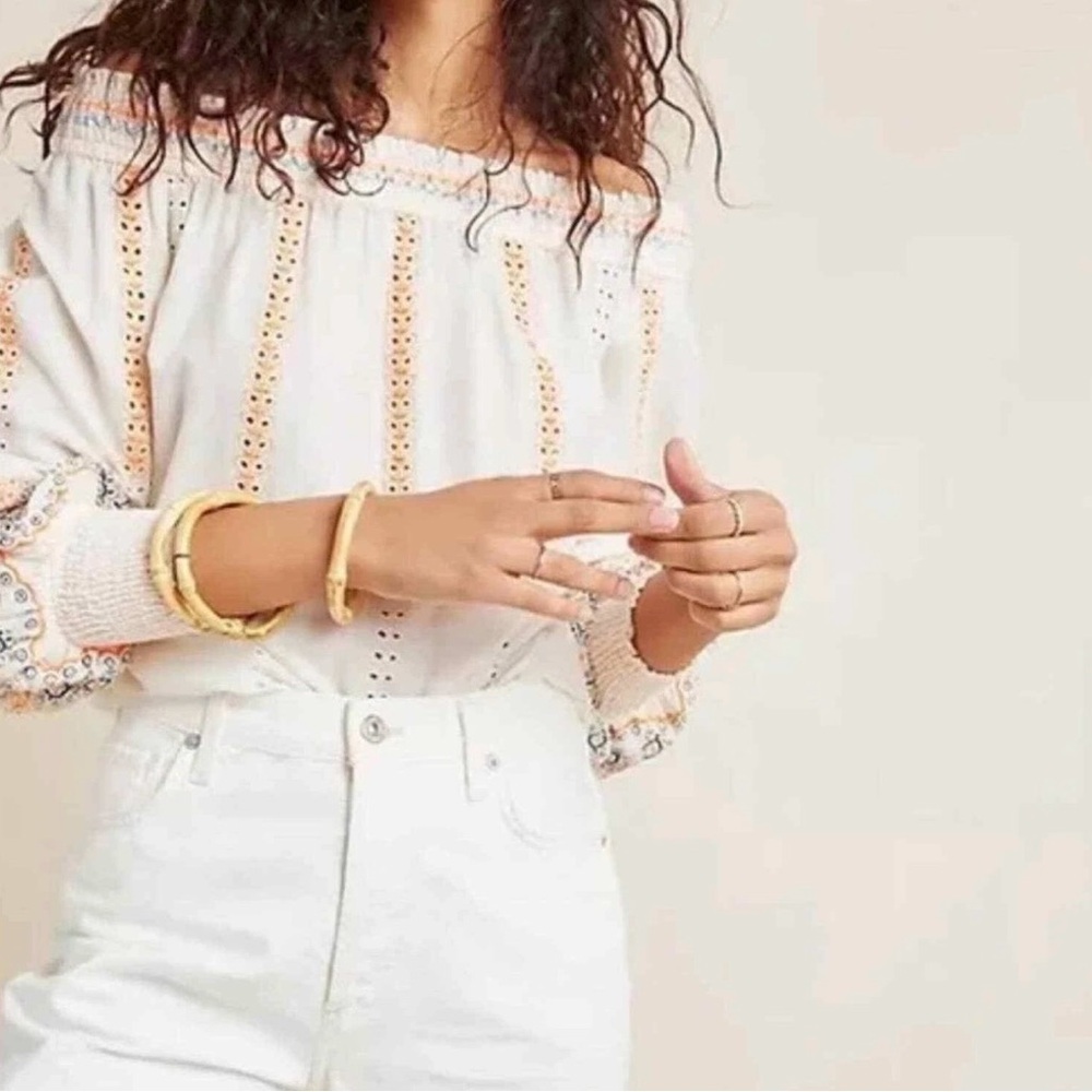 Anthropologie Vineet Bahl Nora Embroidered Blouse cotton size medium